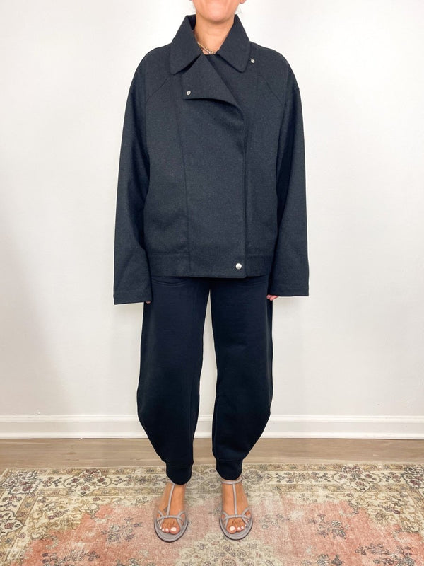 Mackenzie Oversized Biker Jacket in Charcoal - The Shoe Hive