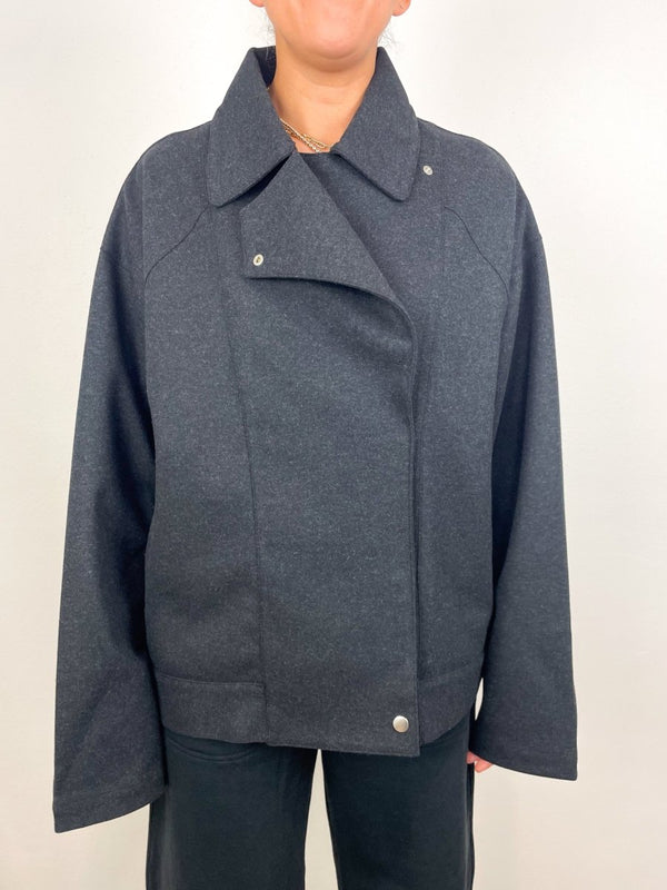 Mackenzie Oversized Biker Jacket in Charcoal - The Shoe Hive