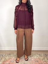 Magdalena Silk Smocked Long Sleeve Blouse in Mahogany - The Shoe Hive