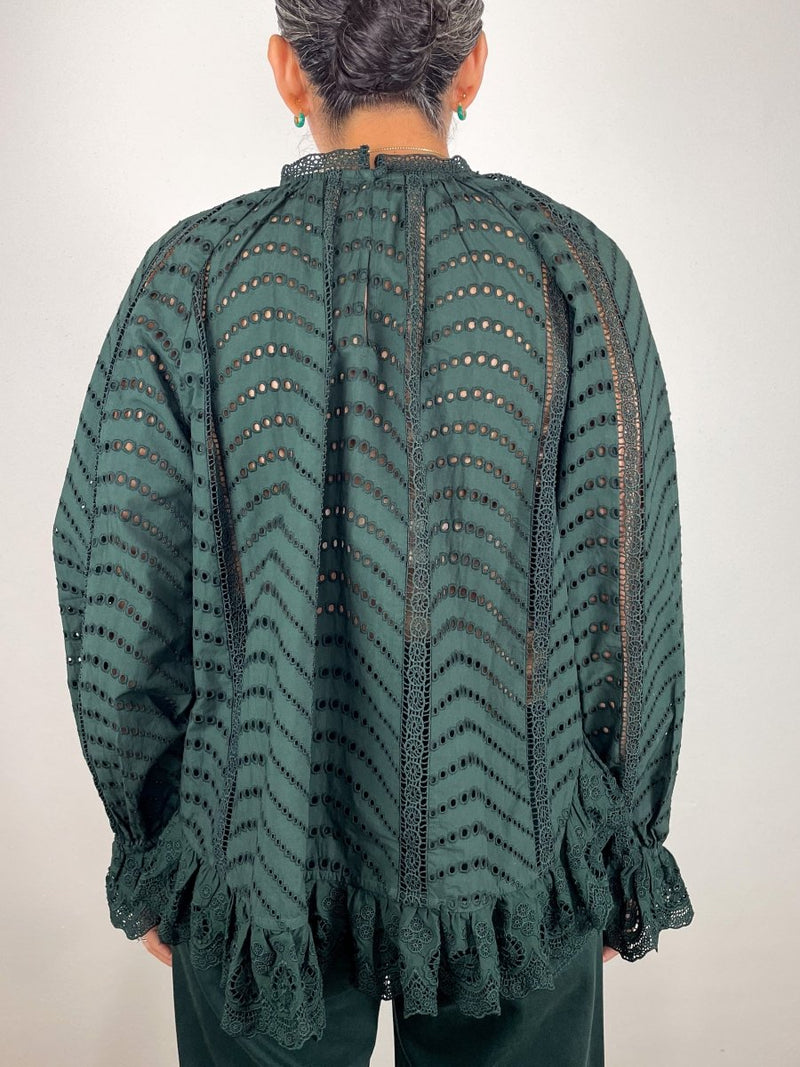 Marcella Asymmetrical Long Sleeve Blouse in Cypress - The Shoe Hive