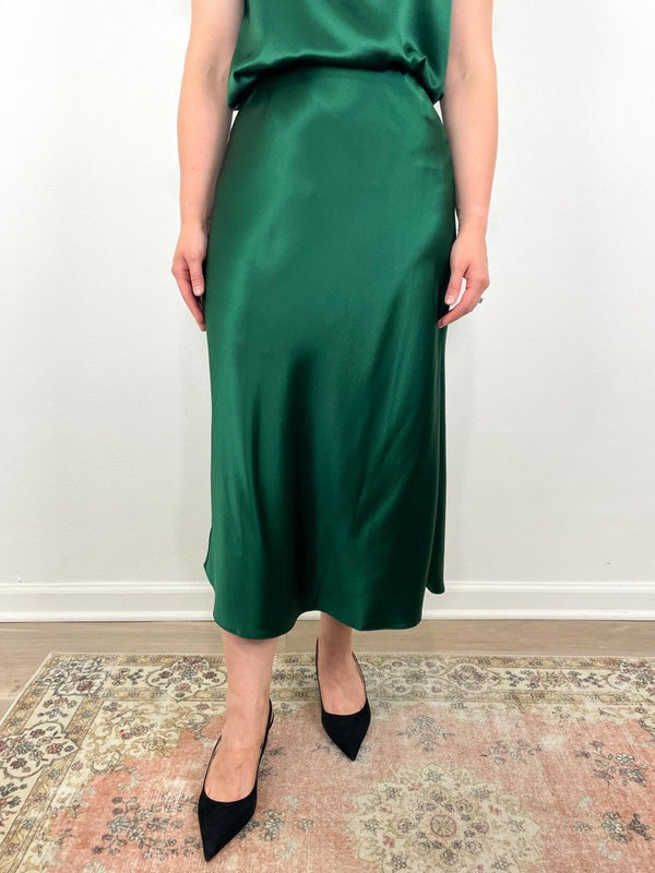 Mare Skirt in Forest Silk Charmeuse - The Shoe Hive