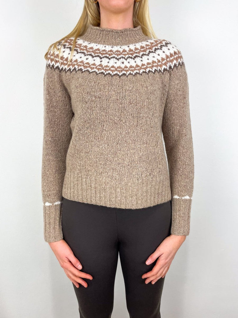 Marge Fair Isle Sweater in Camel Donegal Multi Hand Knit Cashmere - The Shoe Hive