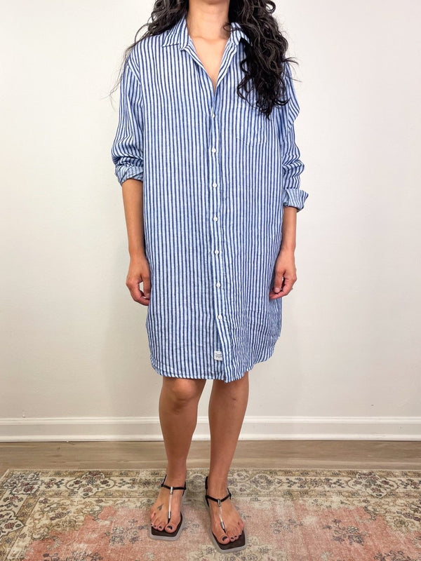 Mary Classic Shirtdress in Blue/Navy Textured Stripe - The Shoe Hive