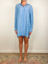 Mary Classic Shirtdress in Turquoise White Stripe - The Shoe Hive