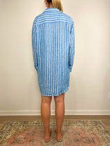 Mary Classic Shirtdress in Turquoise White Stripe - The Shoe Hive