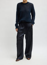 Matte Satin Plisse Winslow Pant in Navy - The Shoe Hive