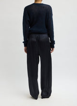 Matte Satin Plisse Winslow Pant in Navy - The Shoe Hive