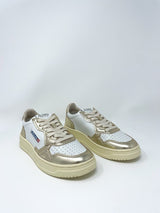 Medalist Low Bicolor Sneakers in White/Platinum Leather - The Shoe Hive