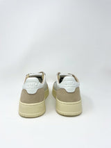 Medalist Low Sneakers in White Leather Beige Suede - The Shoe Hive