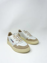 Medalist Low Sneakers in White Leather Beige Suede - The Shoe Hive