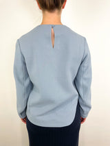 Melee Crepe Long Sleeve Cropped Top in Light Blue - The Shoe Hive