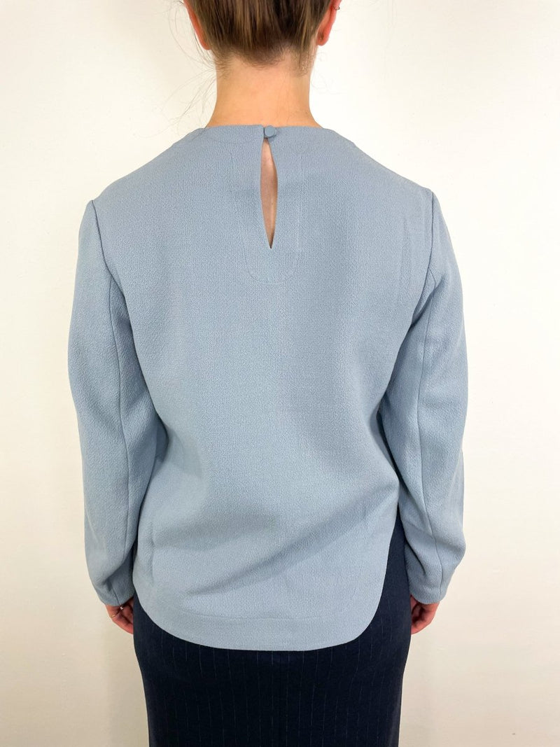 Melee Crepe Long Sleeve Cropped Top in Light Blue - The Shoe Hive