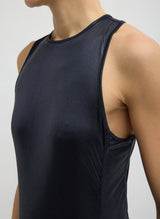 Metallic Knit Crewneck Racerback Bodysuit in Navy - The Shoe Hive