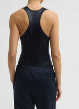 Metallic Knit Crewneck Racerback Bodysuit in Navy - The Shoe Hive