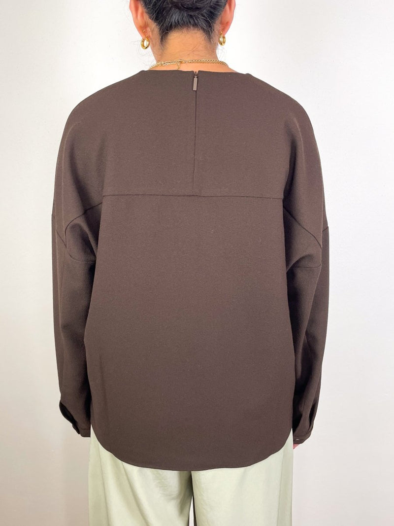 Mica Crepe V Neck Top in Brown - The Shoe Hive