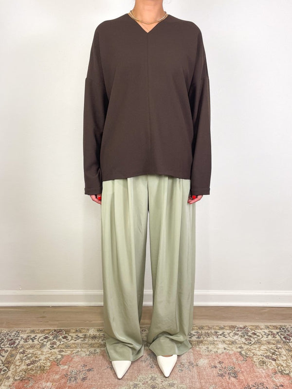 Mica Crepe V Neck Top in Brown - The Shoe Hive