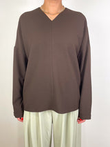 Mica Crepe V Neck Top in Brown - The Shoe Hive