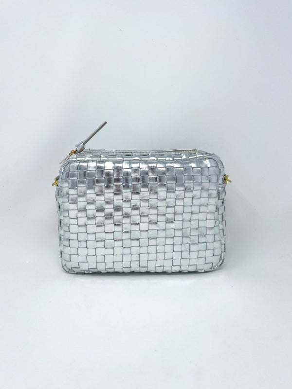 Midi Sac in Silver Specchio Woven Checker - The Shoe Hive