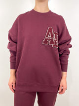 Miles Oversized Sweatshirt Letterman in Dark Burgundy - The Shoe Hive