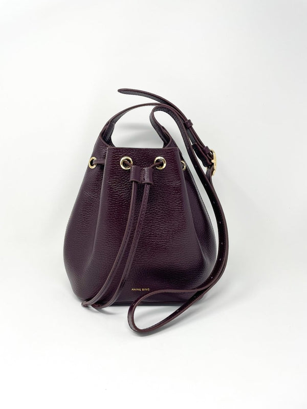 Mini Alana Bucket Bag in Burgundy Pebbled - The Shoe Hive