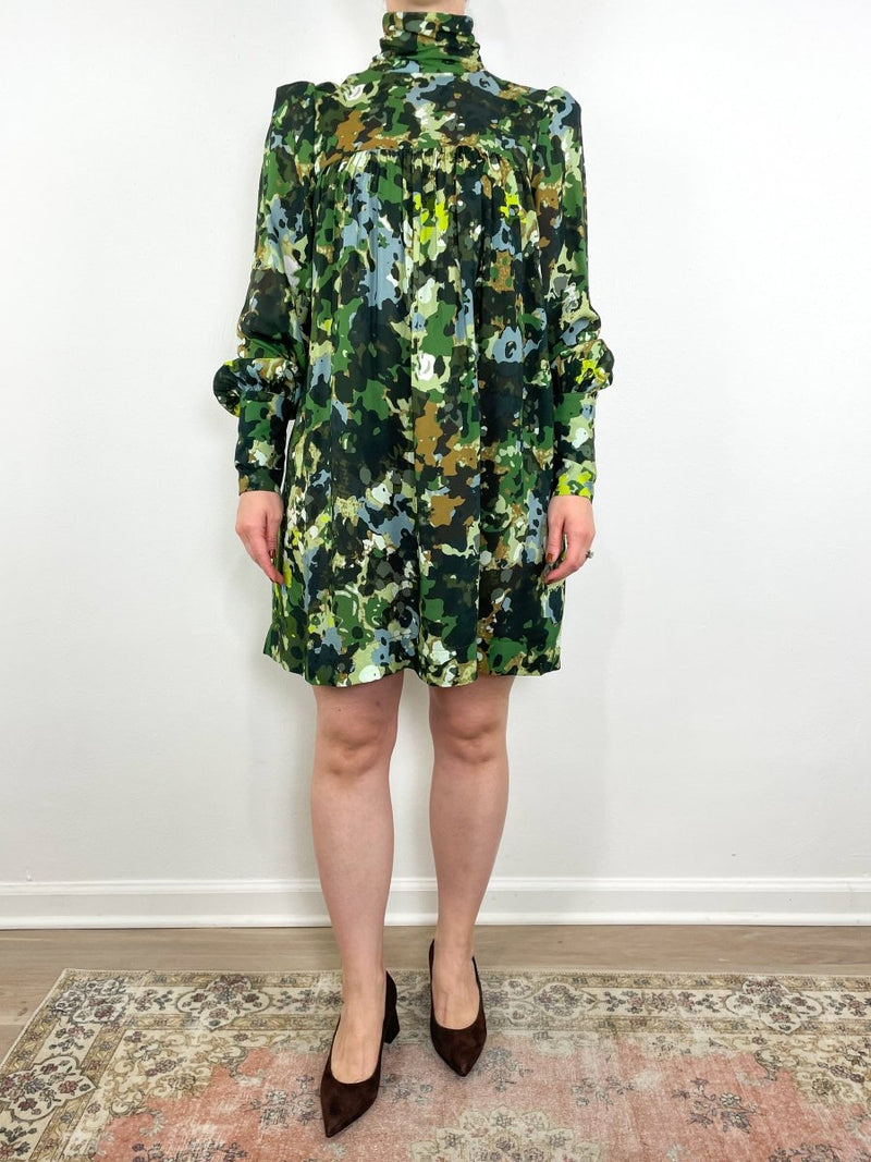 Mini Dress in Green Abstract - The Shoe Hive