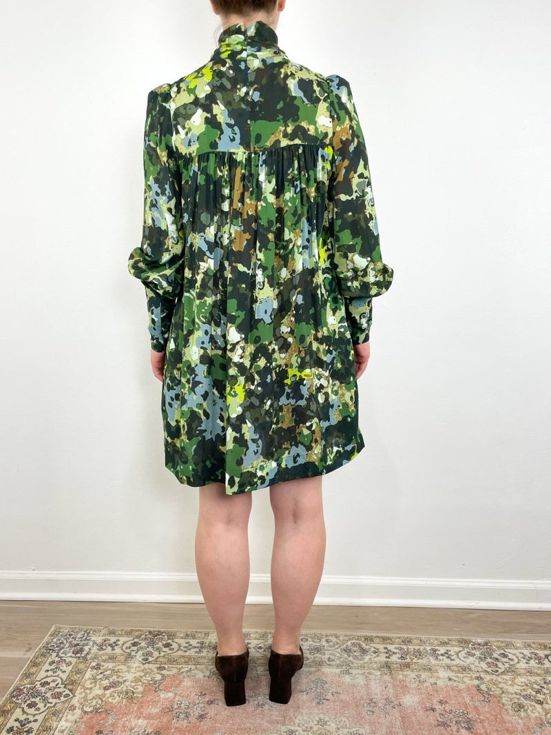 Mini Dress in Green Abstract - The Shoe Hive