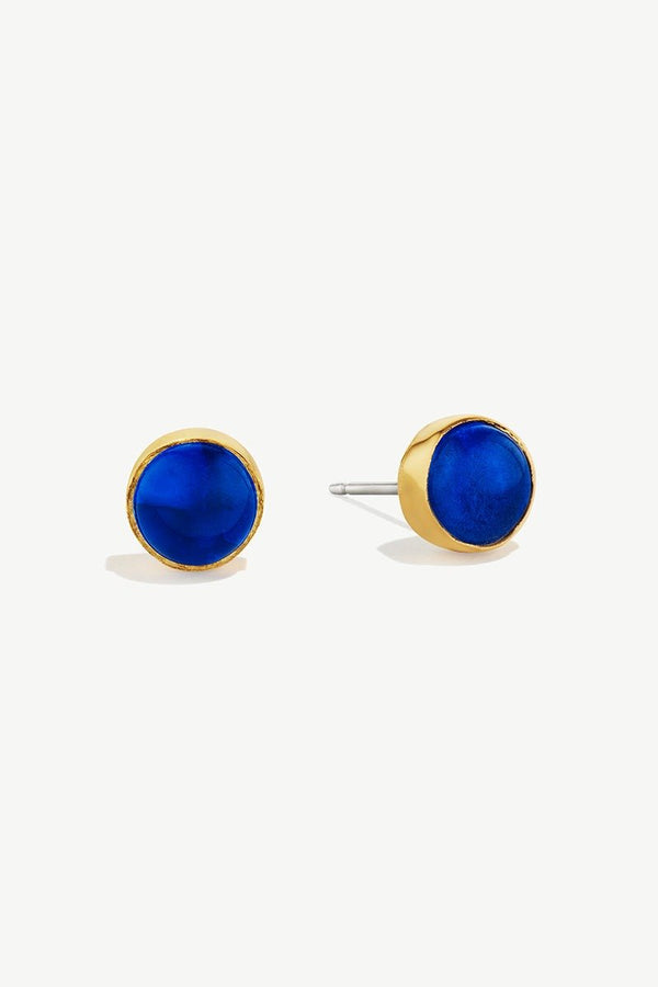 Mini Umbo Stud Earrings in Gold/Cobalt - The Shoe Hive