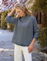 Montecito Pullover Sweater in Grey White Navy - The Shoe Hive