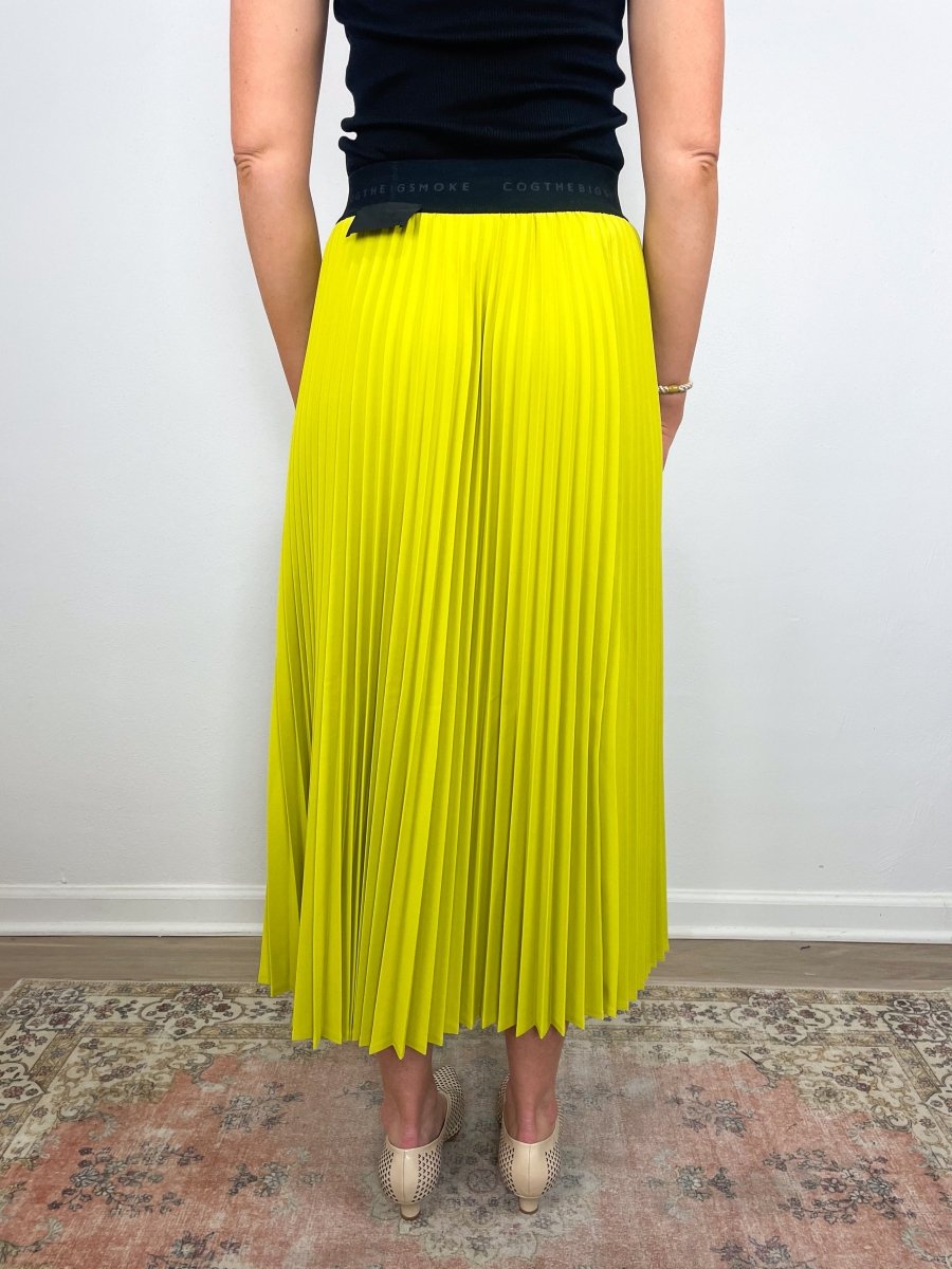 Nessa Accordion Pleat Skirt in Atomic Yellow exclusive at The Shoe