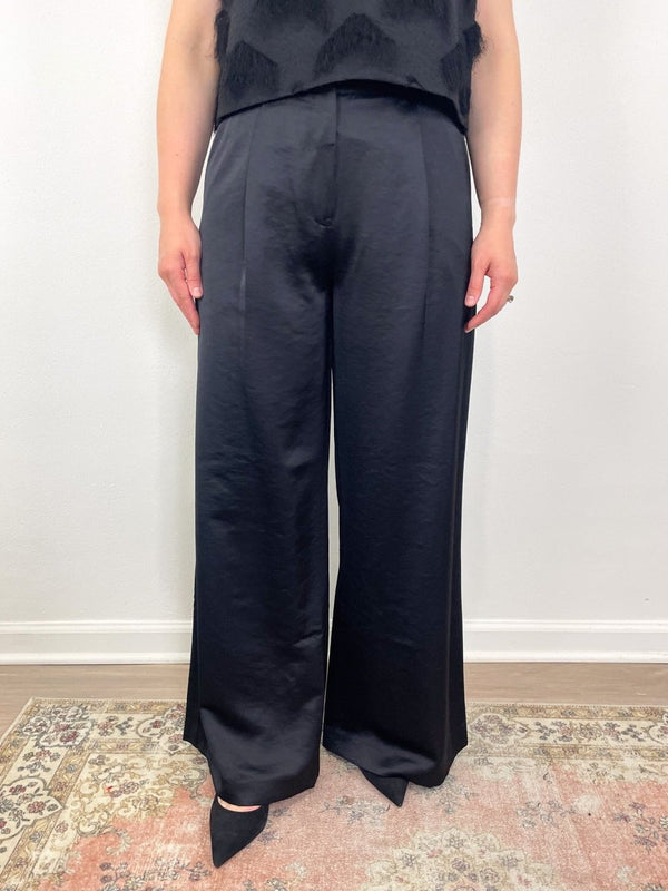 Neve Mid Waisted Wide Leg Pant in Black - The Shoe Hive