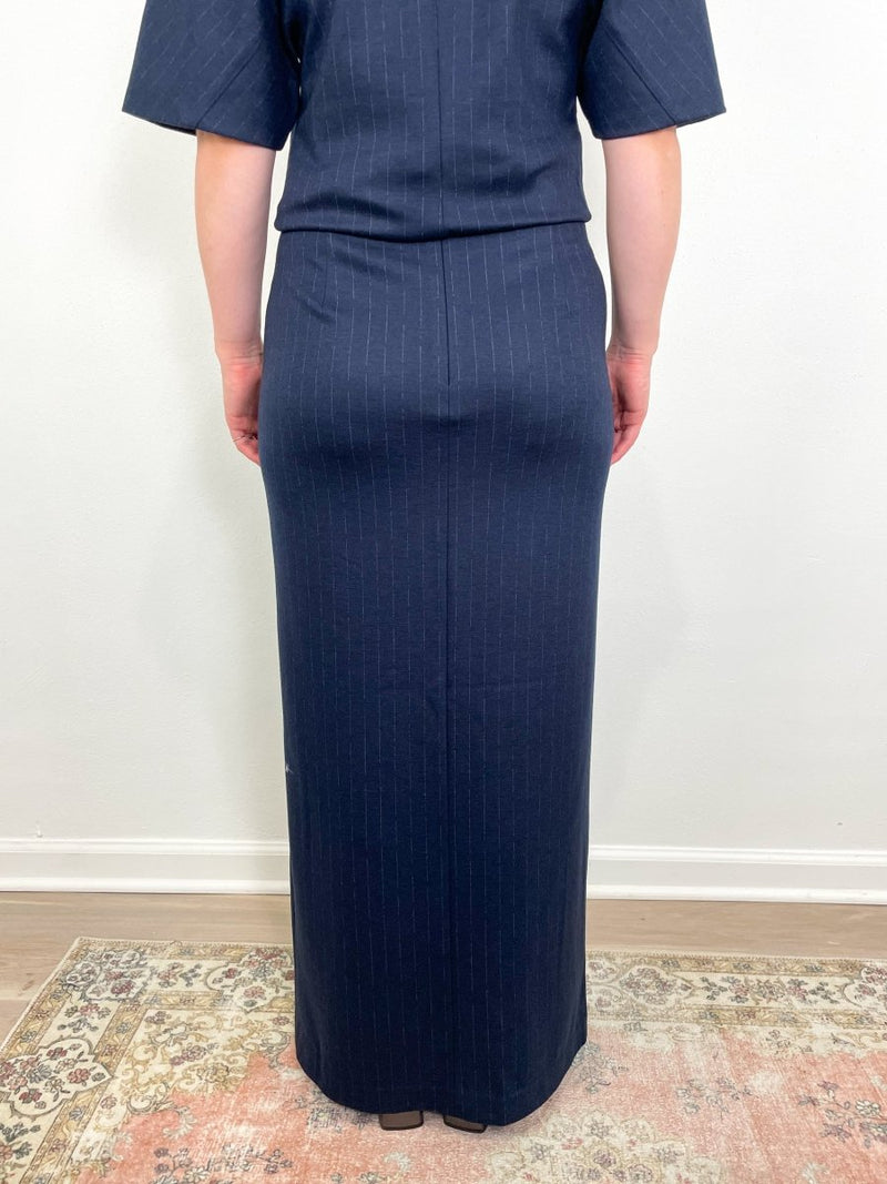 Newton Stripe Maxi Pencil Skirt in Navy Melange - The Shoe Hive