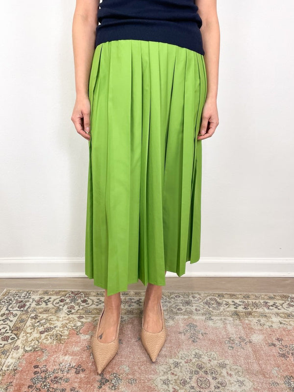 Nylon Pleated Pull On Skirt in Lime - The Shoe Hive