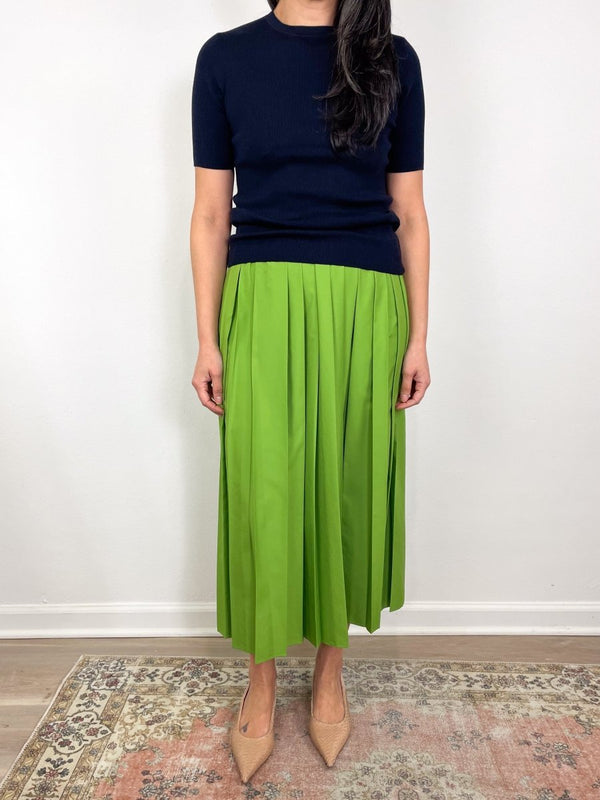 Nylon Pleated Pull On Skirt in Lime - The Shoe Hive