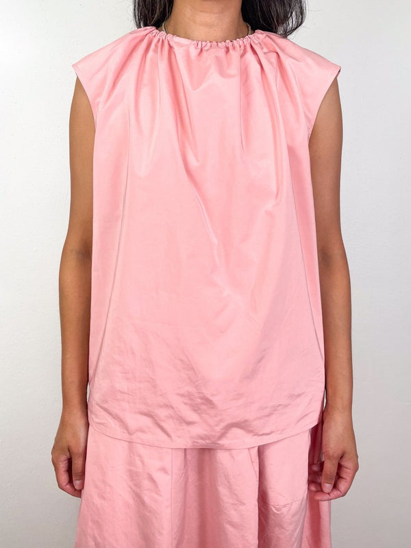 Nylon Shirred Neck Top in Pink - The Shoe Hive