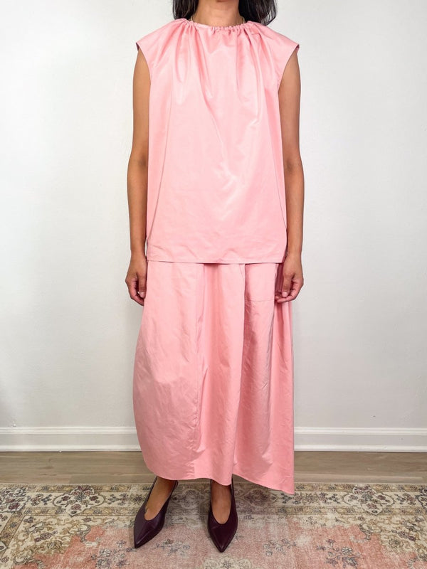 Nylon Shirred Neck Top in Pink - The Shoe Hive