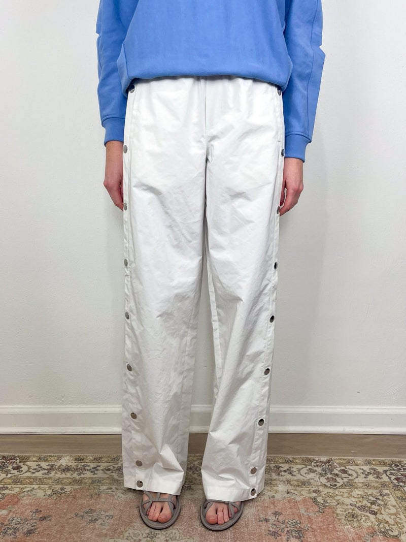 Nylon Snap Pull On Jogger in White exclusive at The Shoe Hive