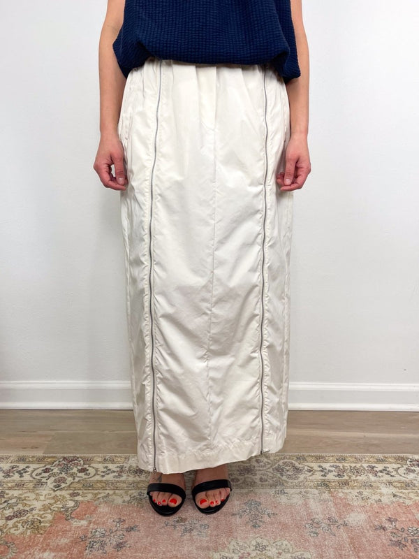 Nylon Zipper Maxi Skirt in Ivory - The Shoe Hive