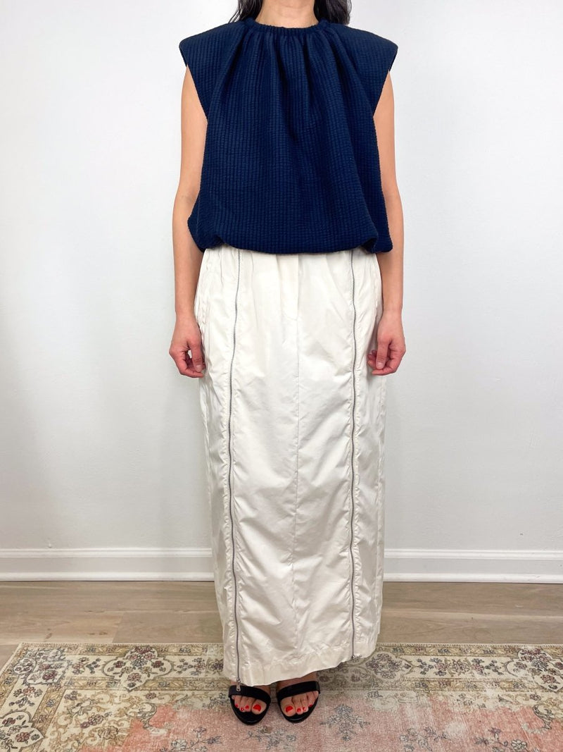 Nylon Zipper Maxi Skirt in Ivory - The Shoe Hive