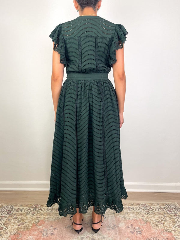 Olga Flutter Sleeve Midi Dress in Cypress - The Shoe Hive