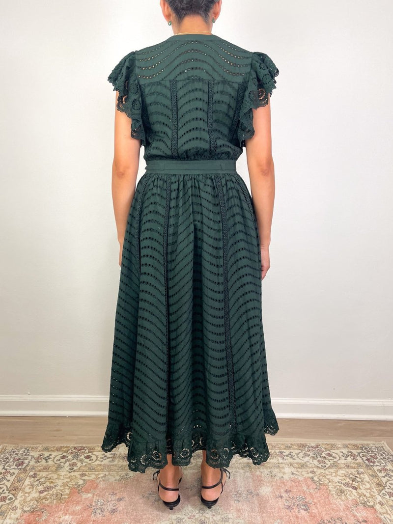 Olga Flutter Sleeve Midi Dress in Cypress - The Shoe Hive