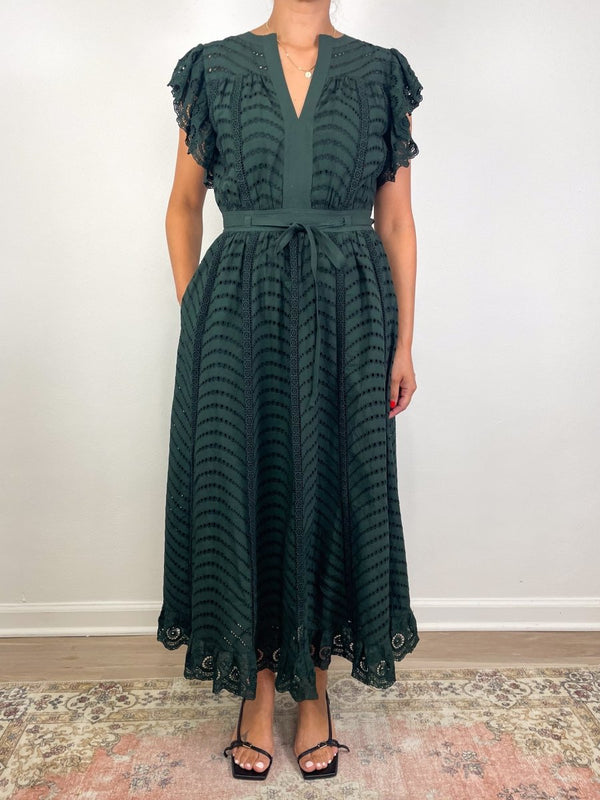 Olga Flutter Sleeve Midi Dress in Cypress - The Shoe Hive
