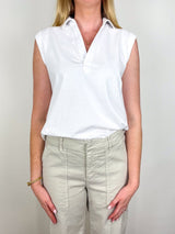 Olivia Popover Collar Tank in White - The Shoe Hive