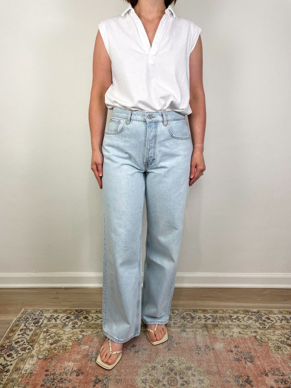 Olivia Popover Collar Tank in White - The Shoe Hive