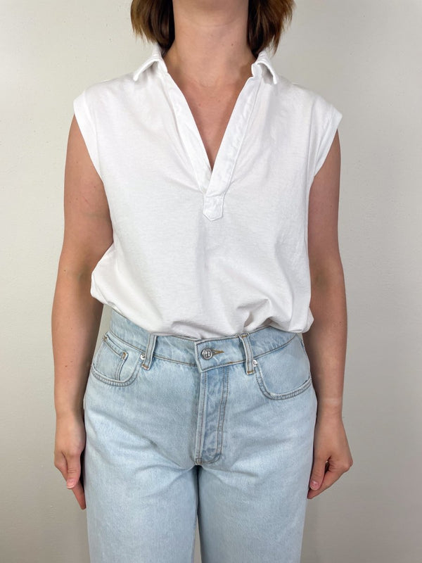 Olivia Popover Collar Tank in White - The Shoe Hive