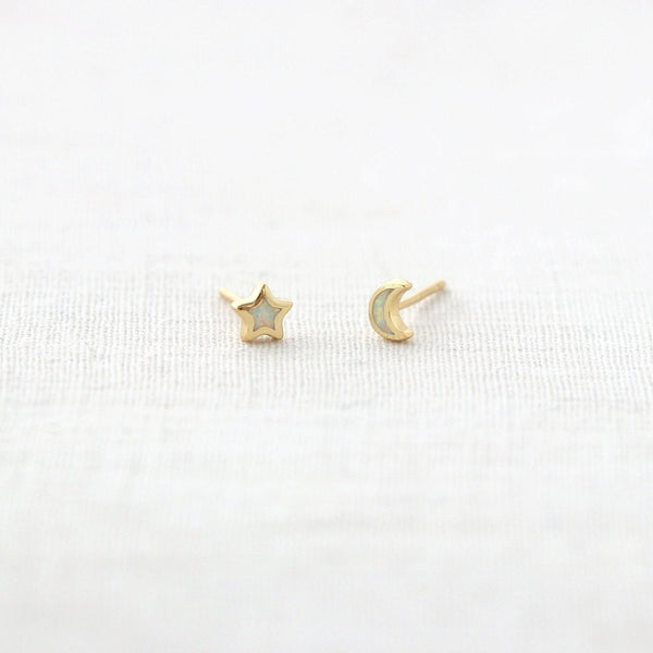 Opal Star Moon Stud Earrings - The Shoe Hive