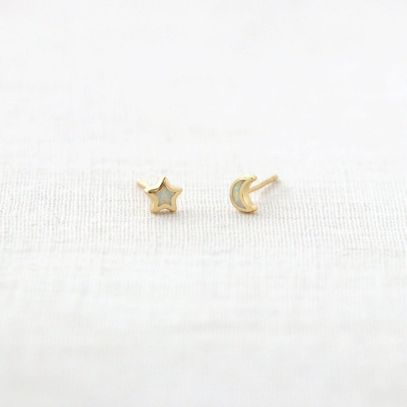 Opal Star Moon Stud Earrings - The Shoe Hive