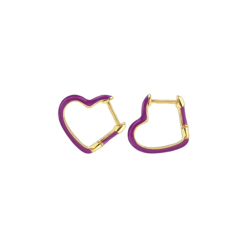 Open Heart Enamel Hinged Huggie Hoop Earrings in Aubergine - The Shoe Hive