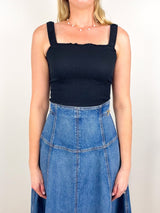 Organic Smocked Tank in Black - The Shoe Hive