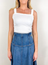 Organic Smocked Tank in White - The Shoe Hive