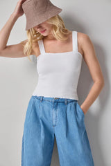 Organic Smocked Tank in White - The Shoe Hive